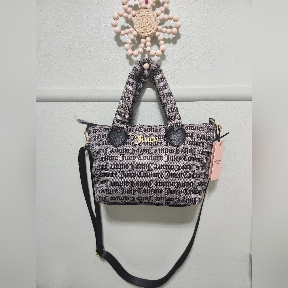 Juicy Couture Puffer Nylon Black/Gray Crossbody Bag with Adjustable Strap